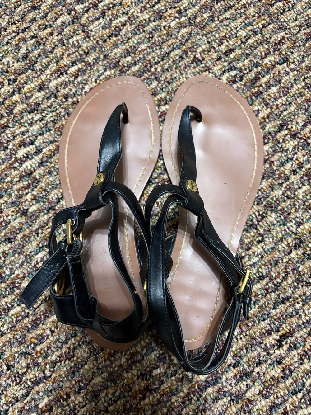 Ralph Lauren Black Leather Ankle-Strap Sandals